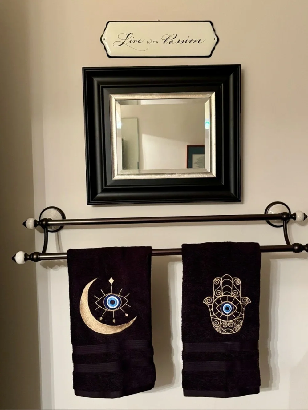 Hand Evil Eye Embroidered Hand towel Pick one New Made to order Black